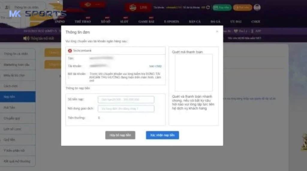 Một vài lưu ý khi thực hiện nạp tiền tại MK Sport